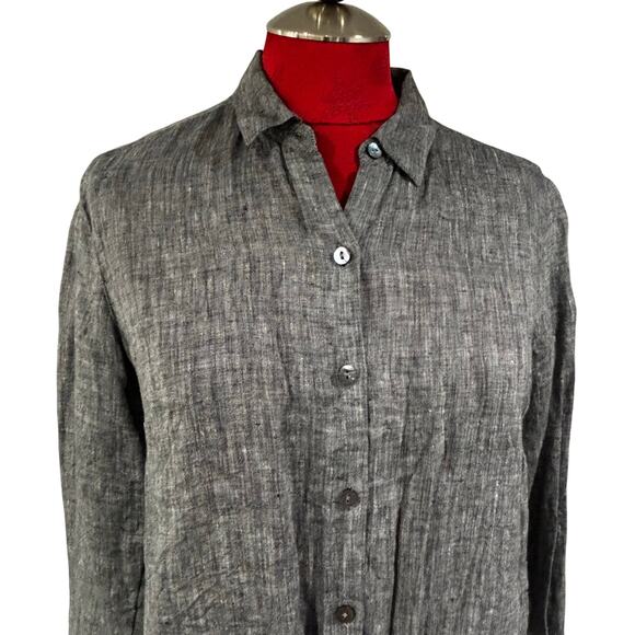 J Jill gray linen blouse button front marled long sleeves Size S career casual - Picture 2 of 7